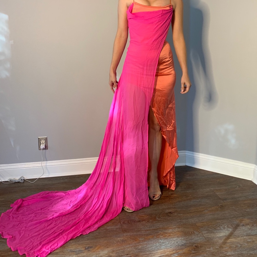 SOLD Evening Gown - Orange and Pink - Couture